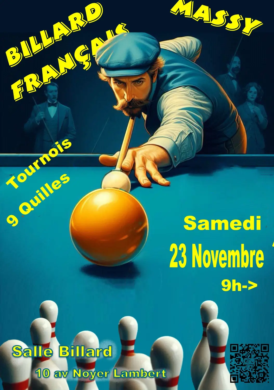 You are currently viewing Le Billard Français se joue à 9 quilles à Massy